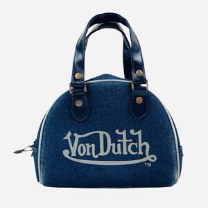 RARE Vintage 2000s Von Dutch Denim Mini Bowling Bag Purse Y2K White Trim Logo